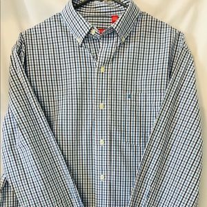 Izod Blue Plaid Dress Shirt Button Down M